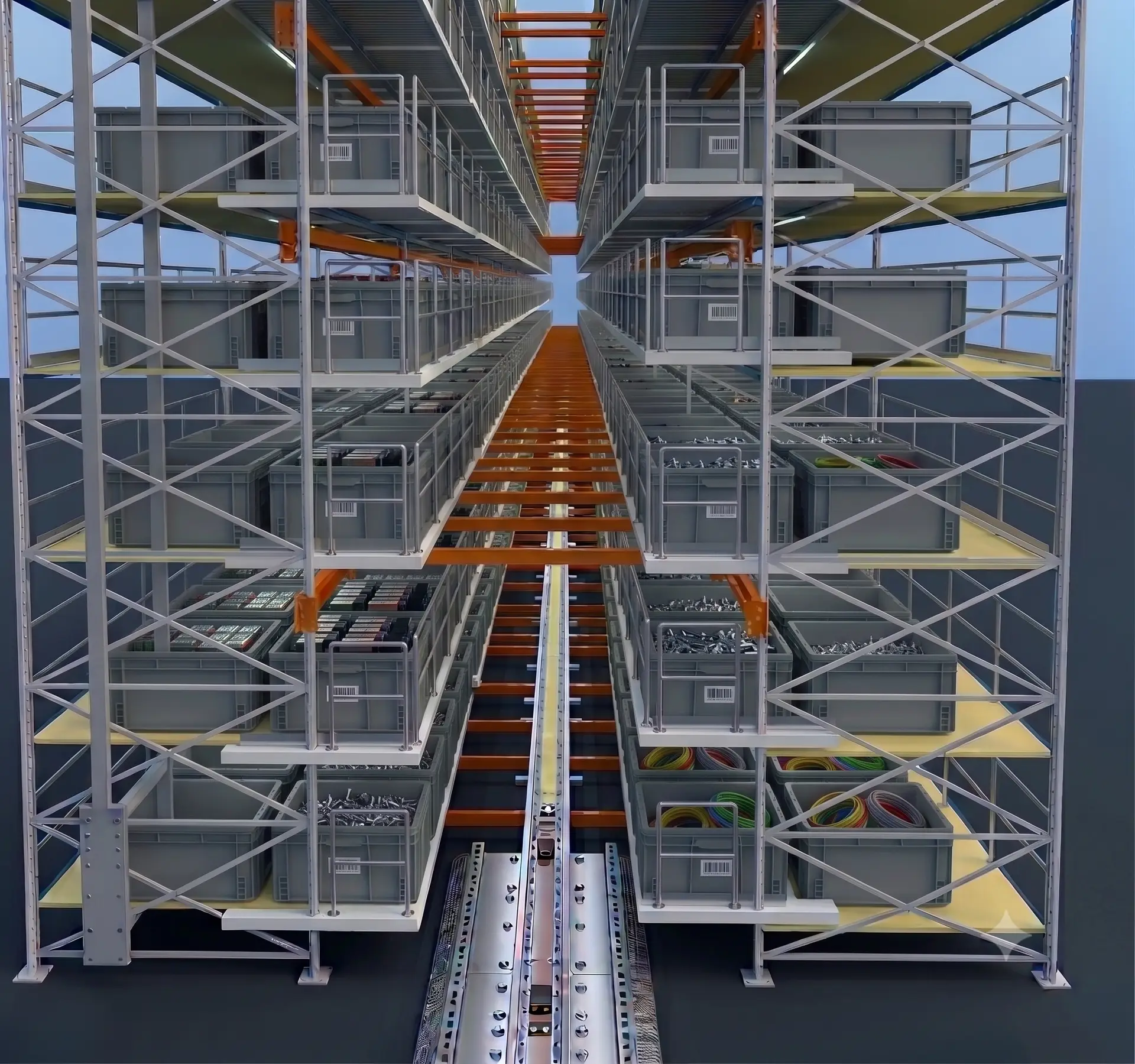 Modular Carte+ rail system mounted onto warehouse racks